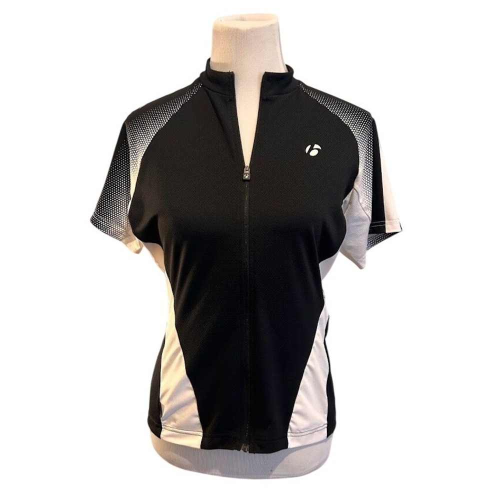 Bontrager Womens Cycling Jersey Large Black White Full Zip Short Sleeve Biking L